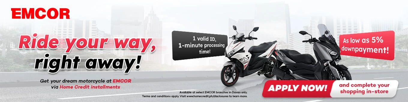 Banner showing Emcor campaign ride your way, right away at 5% downpayment.